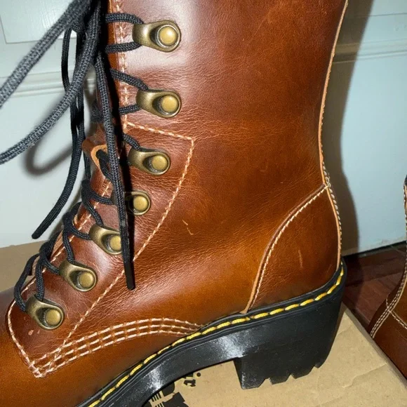 Brand New Dr. Martens Leona Orleans Butterscotch Leather Heeled Boots - Picture 5 of 9